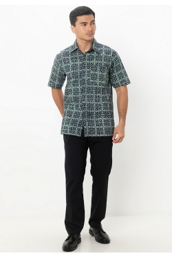 TUSCA MEN | Eusoff Short Sleeves Batik Shirt in Blue