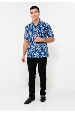 TUSCA MEN | Eusoff Short Sleeves Batik Shirt in Blue