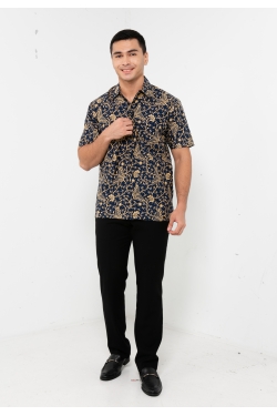 TUSCA MEN | Eusoff Short Sleeves Batik Shirt in Dark Blue