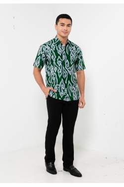 TUSCA MEN | Eusoff Short Sleeves Batik Shirt in Green