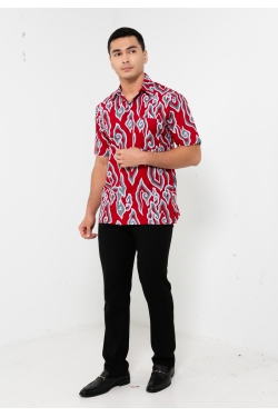 TUSCA MEN | Eusoff Short Sleeves Batik Shirt in Red