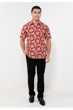 TUSCA MEN | Eusoff Short Sleeves Batik Shirt in Red