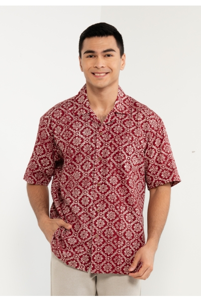 TUSCA MEN |  Ombak Batik Kemeja in Maroon